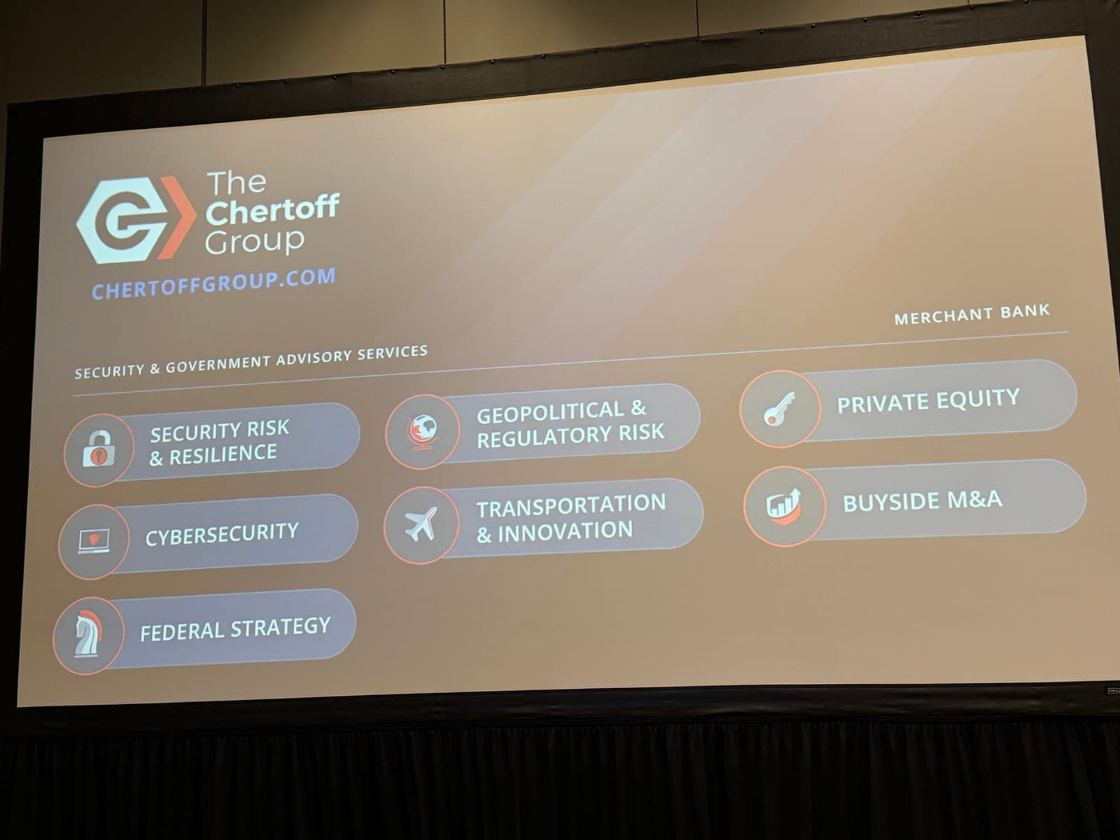 Chertoff Group practice areas slide.