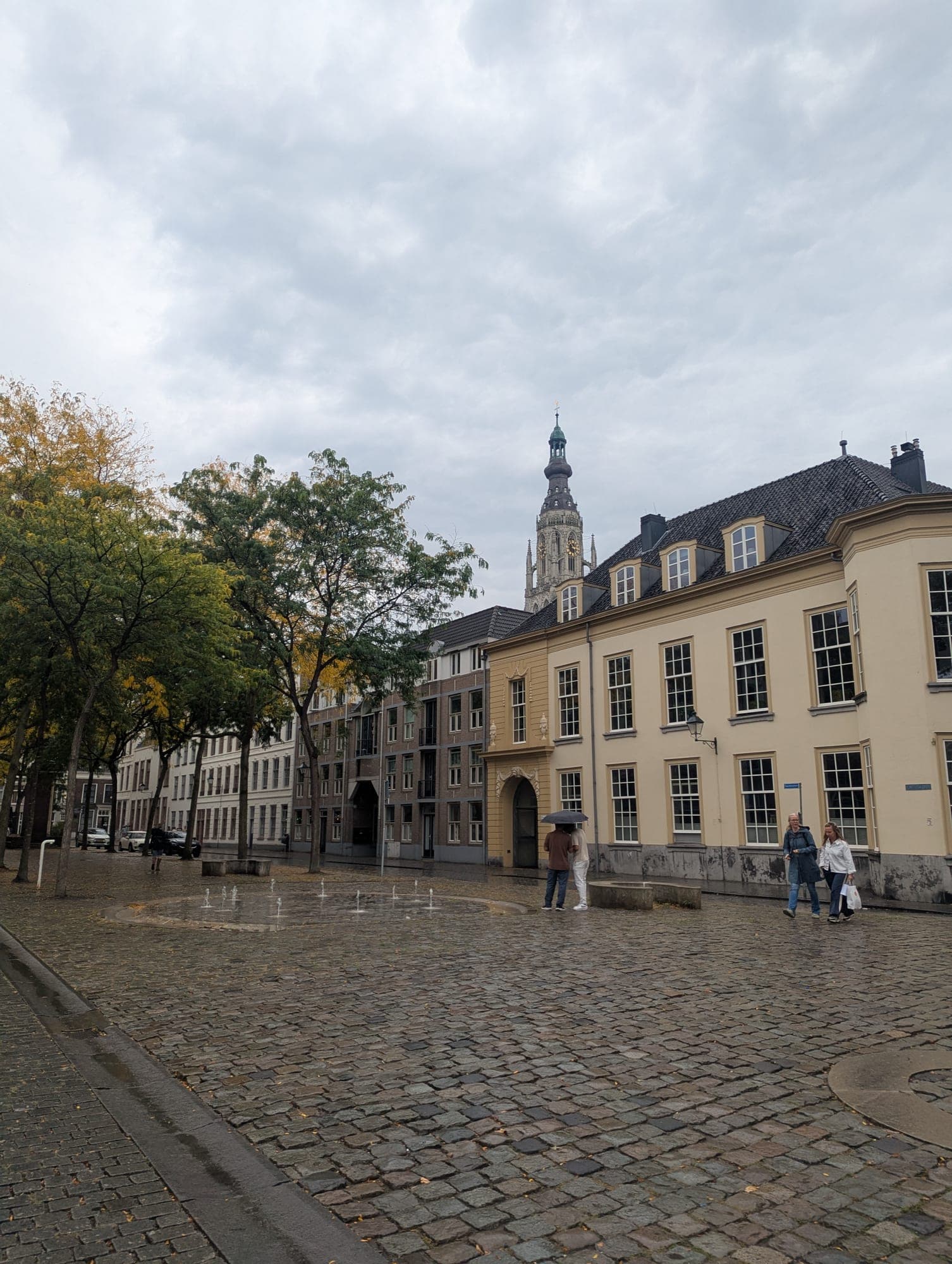 A Dutch town square with civic buildings around its edge, the kind of European institution that writes and enforces rules like the AI Act.